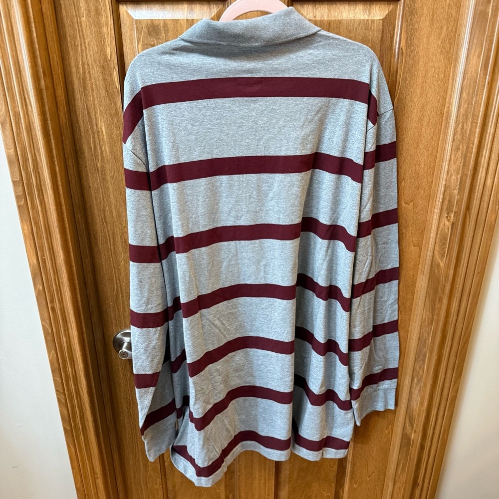 NWT St. John's Bay Gray and Red Striped Polo Shirt 4XLT - Picture 3 of 3
